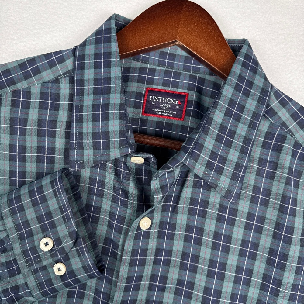 UNTUCKit Gangard Slim Fit Plaid Button Down Shirt Mens L Lightweight Performance
